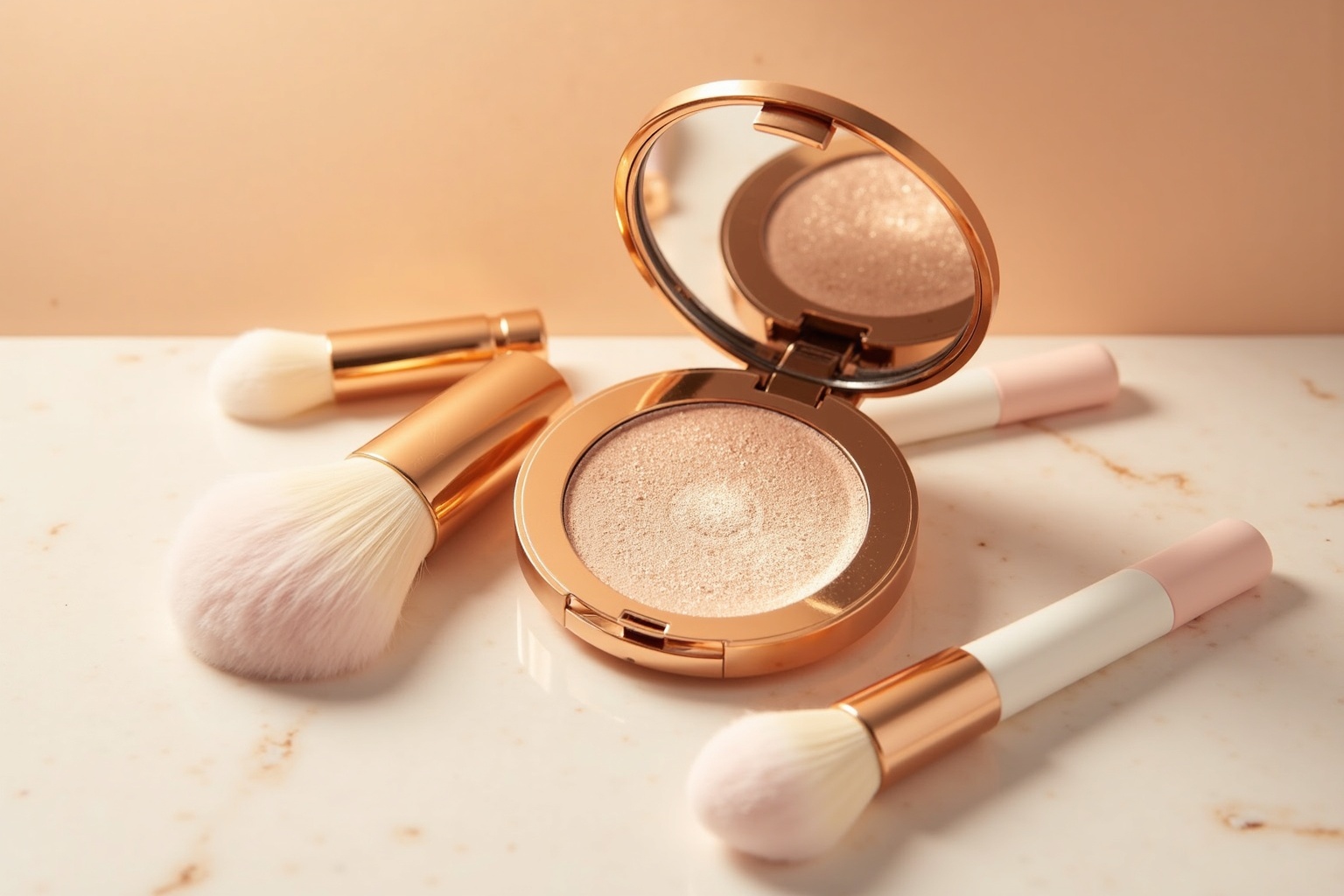 Highlighter – Frau trägt glänzendes Makeup auf Wangen